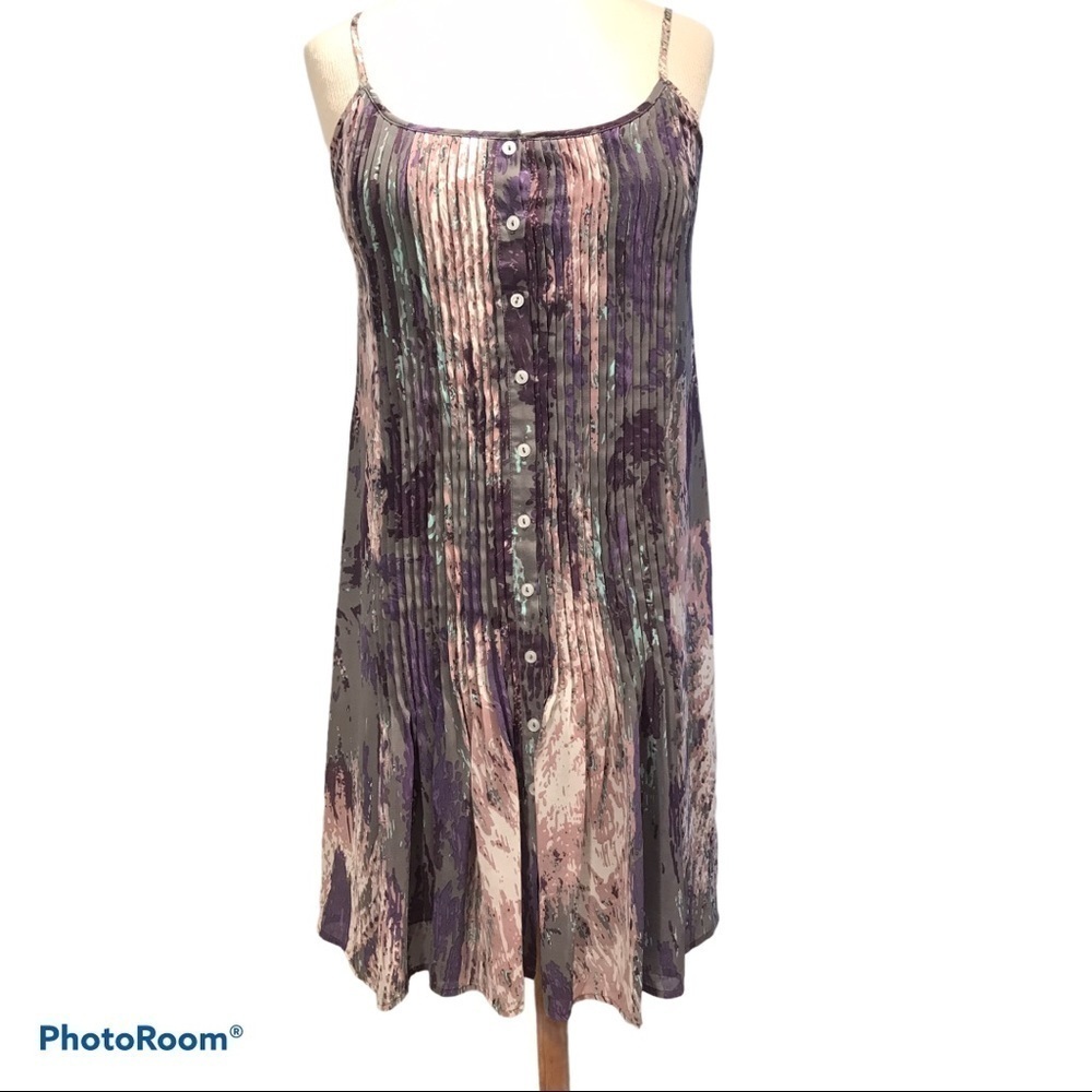 Akualani Mini Dress Pleated Top Button Front Sleeveless S